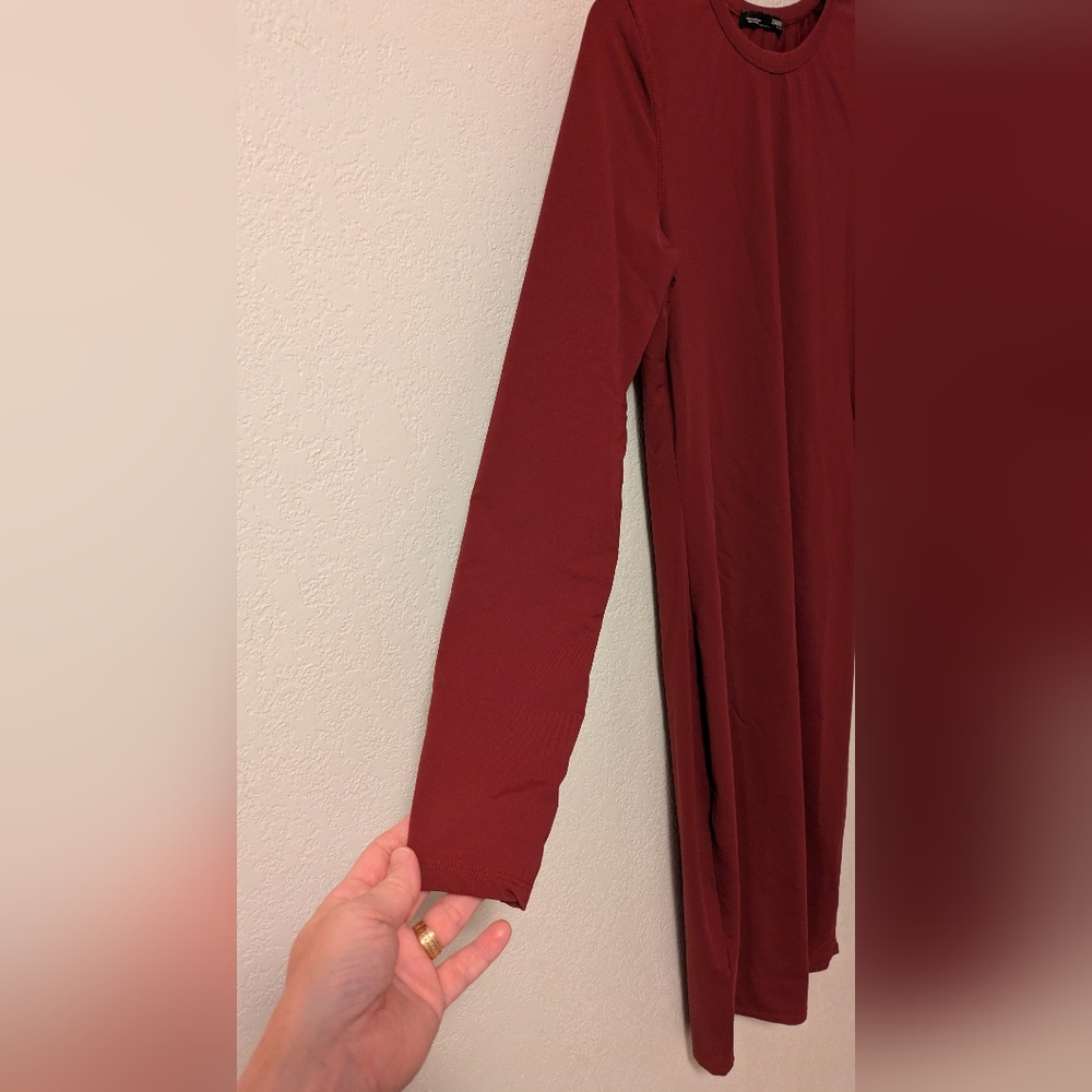 Zara Elegant Maroon Long Sleeve Dress - Picture 7 of 7